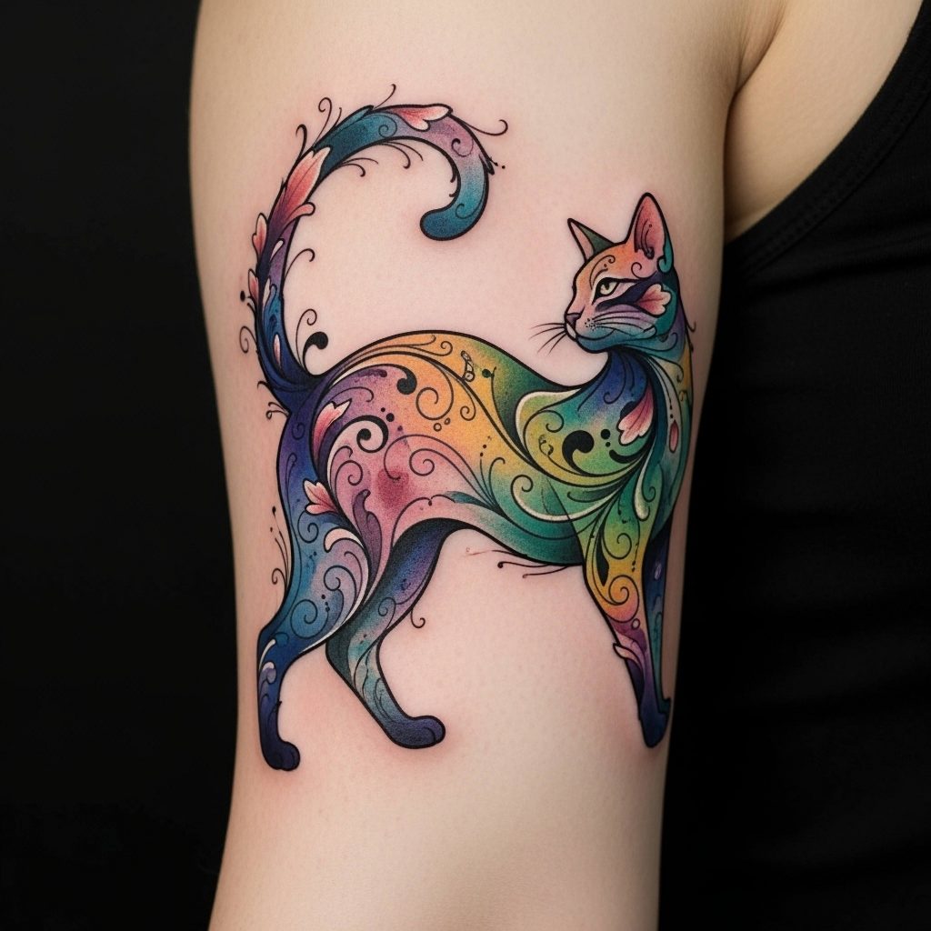 Farbiges Katzentattoo als persönliches Andenken an eine verstorbene Katze